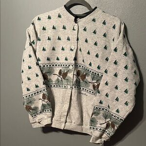 Vintage Women's Pine Tree Patterned Cardigan-Yellowstone
